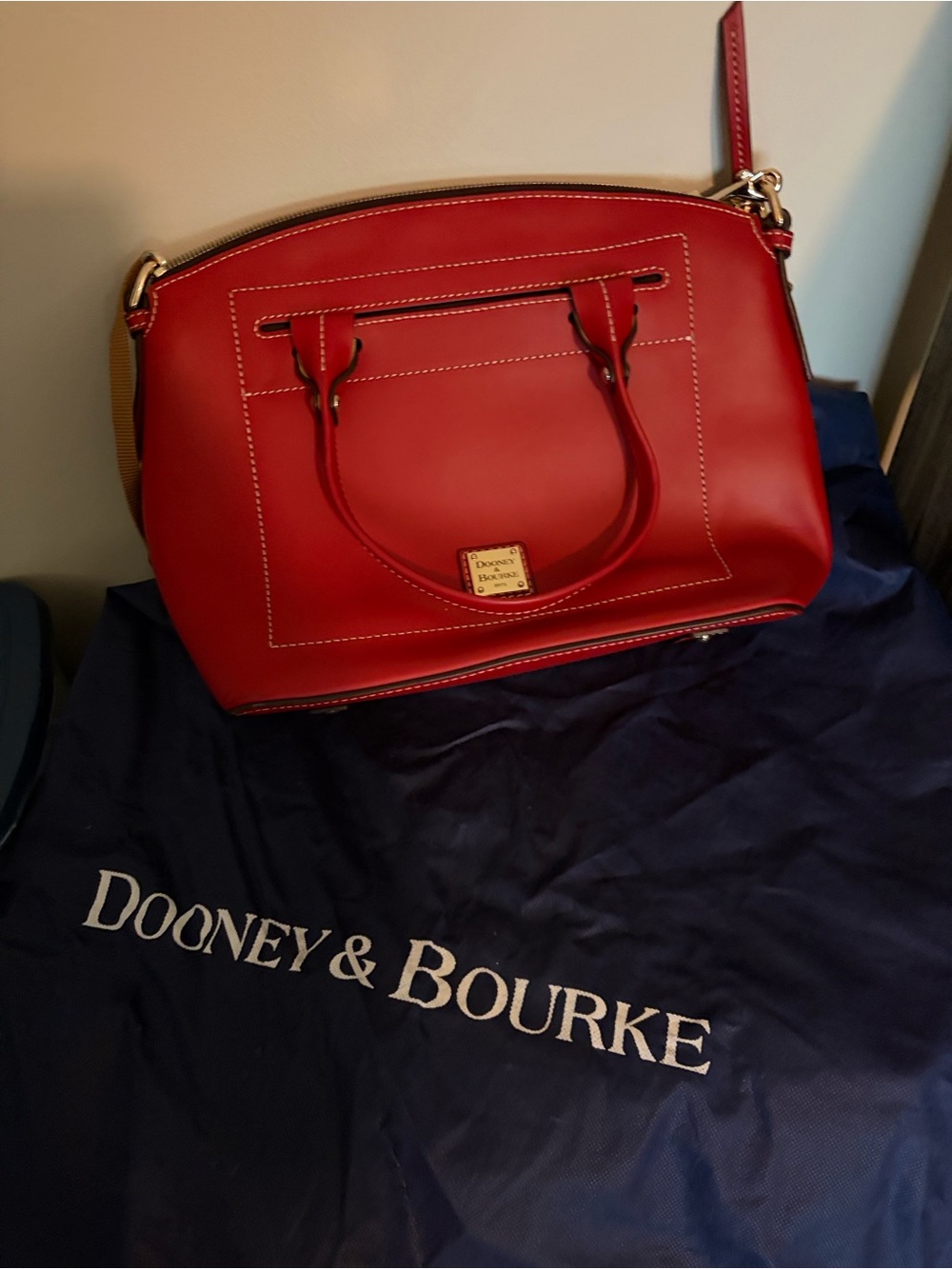 Dooney & Bourke Red Leather Satchel with Gold Hardware